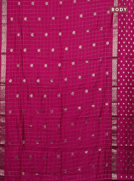 Semi chanderi saree pink and maroon with allover zari checks & buttas and long zari woven butta border