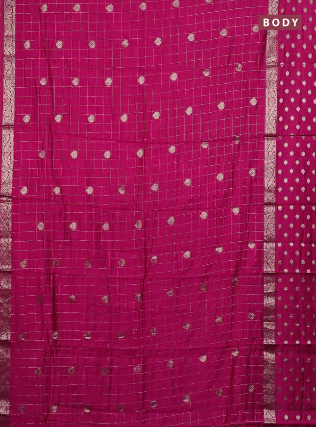 Semi chanderi saree pink and maroon with allover zari checks & buttas and long zari woven butta border