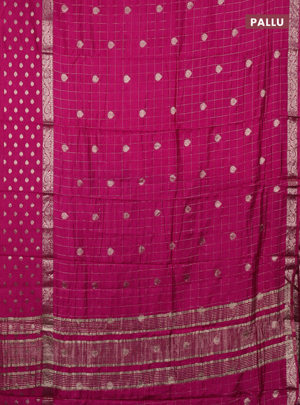 Semi chanderi saree pink and maroon with allover zari checks & buttas and long zari woven butta border