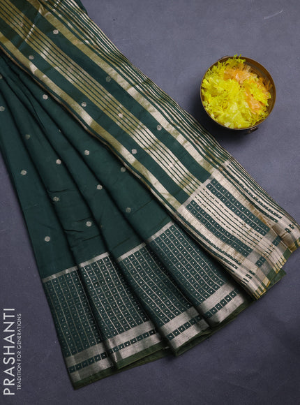 Semi chanderi saree bottle green and light green with zari woven buttas and long zari woven border