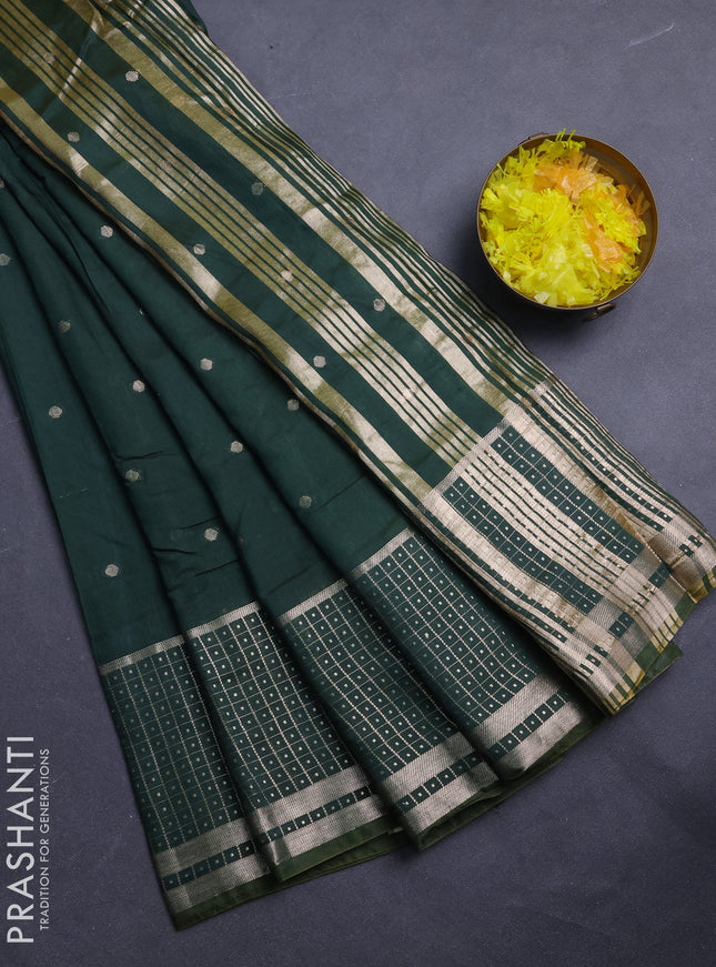 Semi chanderi saree bottle green and light green with zari woven buttas and long zari woven border
