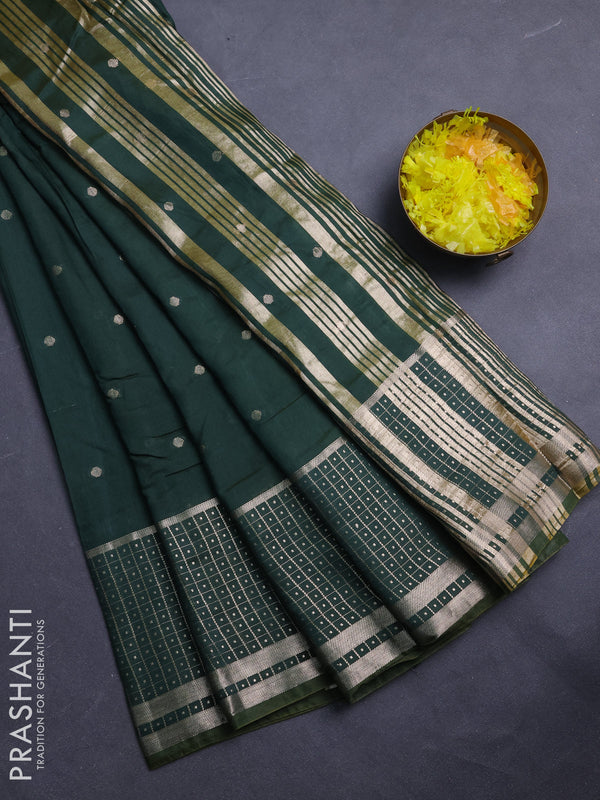 Semi chanderi saree bottle green and light green with zari woven buttas and long zari woven border