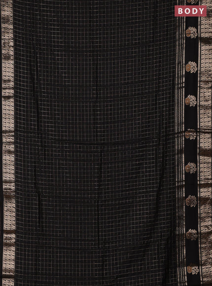 Semi chanderi saree black and maroon and long rettapet zari woven border and rettapet zari woven butta border