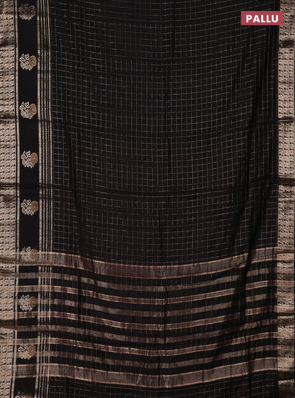 Semi chanderi saree black and maroon and long rettapet zari woven border and rettapet zari woven butta border
