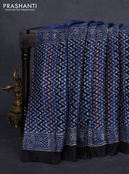 Modal silk saree indigo blue and black with allover ajrakh prints and printed border