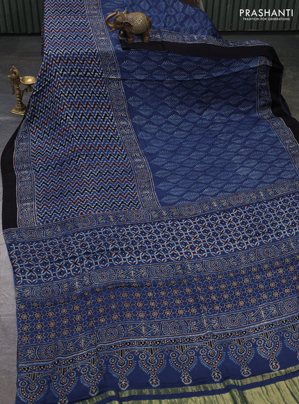 Modal silk saree indigo blue and black with allover ajrakh prints and printed border
