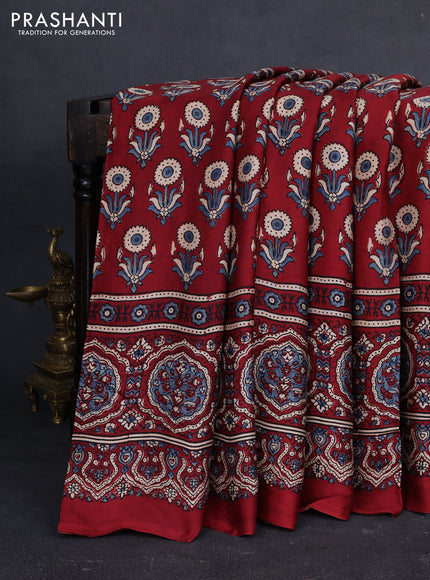 Modal silk saree maroon with allover ajrakh prints and printed border