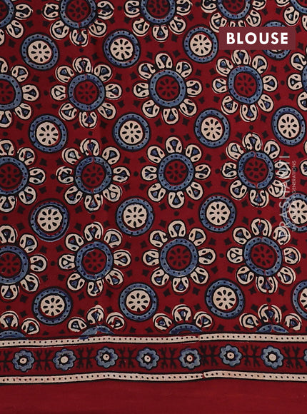 Modal silk saree maroon with allover ajrakh prints and printed border