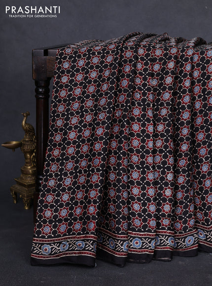 Modal silk saree black with allover ajrakh prints and printed border