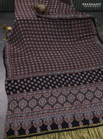 Modal silk saree black with allover ajrakh prints and printed border