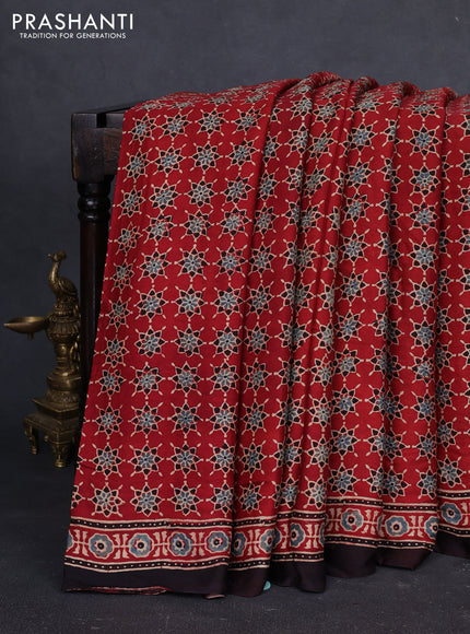 Modal silk saree maroon and black with allover ajrakh prints and printed border