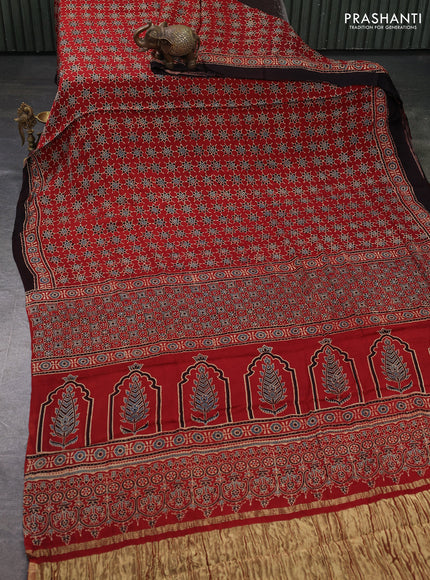 Modal silk saree maroon and black with allover ajrakh prints and printed border