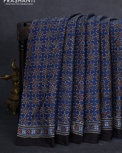 Modal silk saree indigo blue and black with allover ajrakh prints and printed border