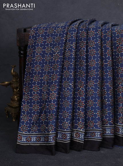 Modal silk saree indigo blue and black with allover ajrakh prints and printed border