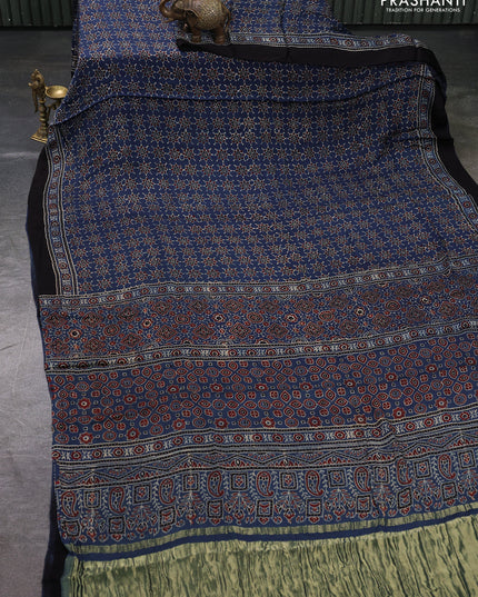 Modal silk saree indigo blue and black with allover ajrakh prints and printed border