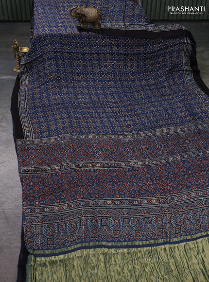 Modal silk saree indigo blue and black with allover ajrakh prints and printed border