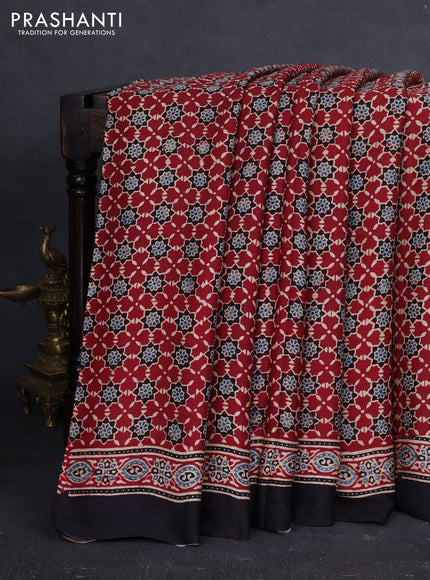 Modal silk saree maroon and black with allover ajrakh prints and printed border