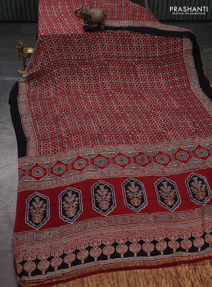 Modal silk saree maroon and black with allover ajrakh prints and printed border