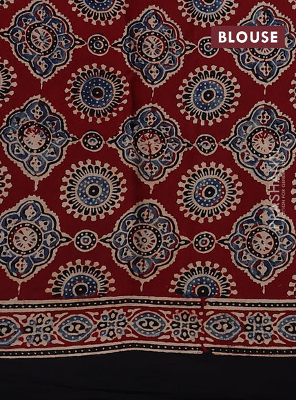 Modal silk saree maroon and black with allover ajrakh prints and printed border