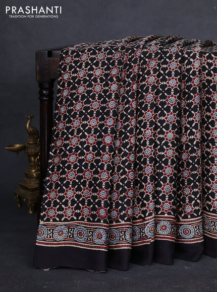 Modal silk saree black with allover ajrakh prints and printed border