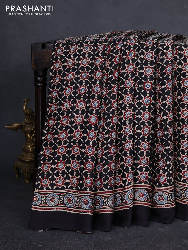 Modal silk saree black with allover ajrakh prints and printed border