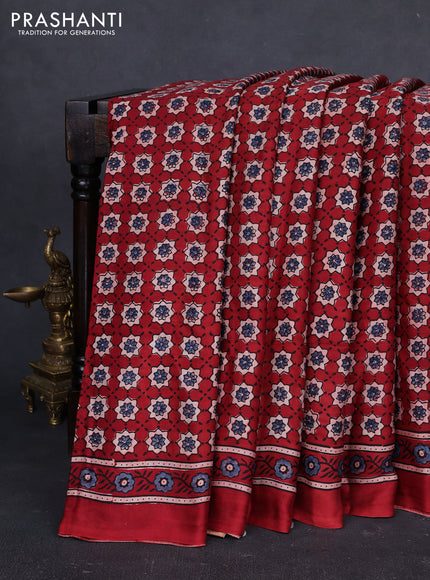 Modal silk saree maroon with allover ajrakh prints and printed border