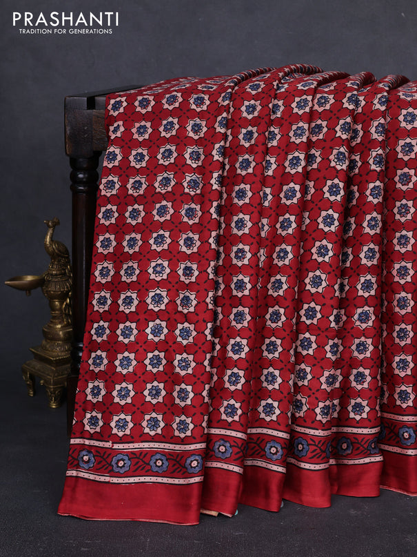 Modal silk saree maroon with allover ajrakh prints and printed border