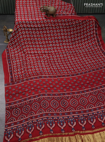 Modal silk saree maroon with allover ajrakh prints and printed border