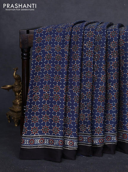 Modal silk saree indigo blue and black with allover ajrakh prints and printed border