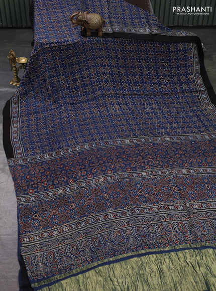 Modal silk saree indigo blue and black with allover ajrakh prints and printed border
