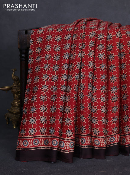 Modal silk saree maroon and black with allover ajrakh prints and printed border