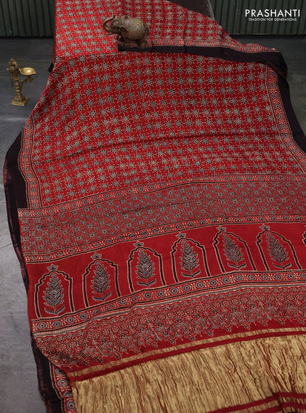Modal silk saree maroon and black with allover ajrakh prints and printed border
