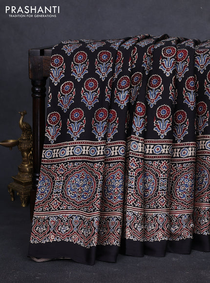 Modal silk saree black with allover ajrakh prints and printed border