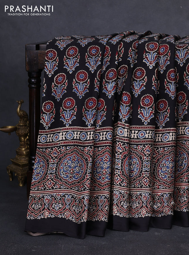Modal silk saree black with allover ajrakh prints and printed border