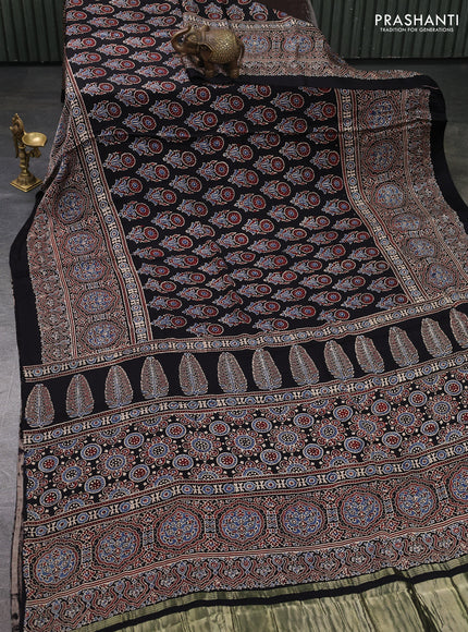 Modal silk saree black with allover ajrakh prints and printed border
