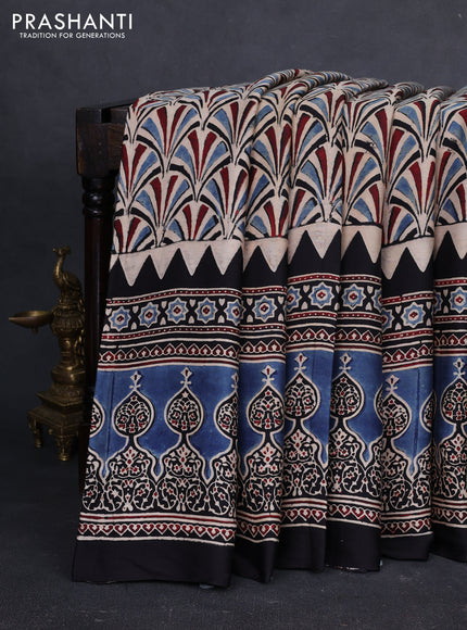 Modal silk saree black with allover ajrakh prints and printed border