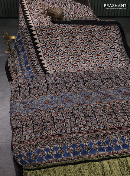 Modal silk saree black with allover ajrakh prints and printed border