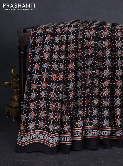 Modal silk saree black with allover ajrakh prints and printed border
