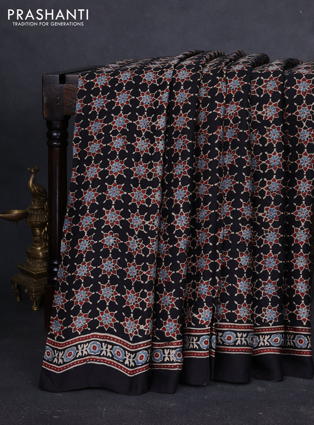 Modal silk saree black with allover ajrakh prints and printed border