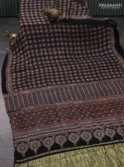 Modal silk saree black with allover ajrakh prints and printed border