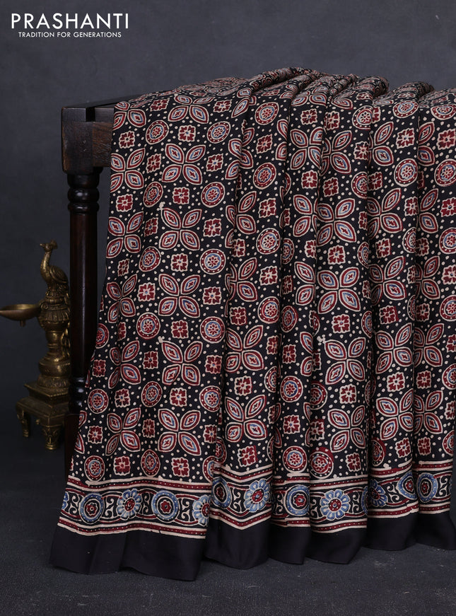 Modal silk saree black with allover ajrakh prints and printed border