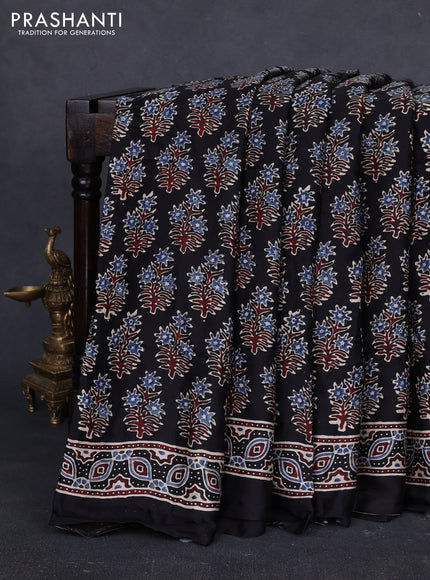 Modal silk saree black with allover ajrakh prints and printed border