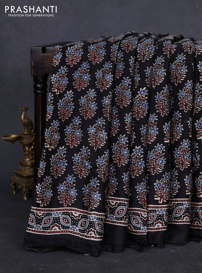 Modal silk saree black with allover ajrakh prints and printed border