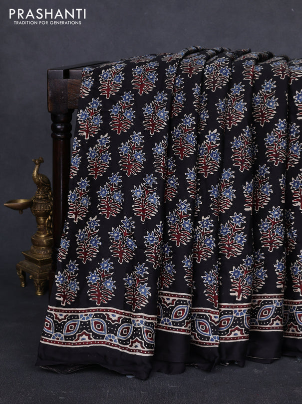 Modal silk saree black with allover ajrakh prints and printed border