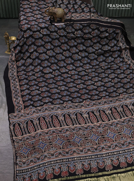 Modal silk saree black with allover ajrakh prints and printed border
