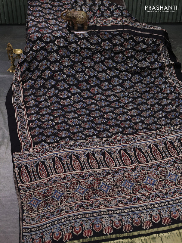 Modal silk saree black with allover ajrakh prints and printed border