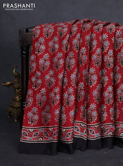 Modal silk saree maroon and black with allover ajrakh prints and printed border
