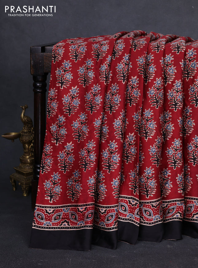 Modal silk saree maroon and black with allover ajrakh prints and printed border