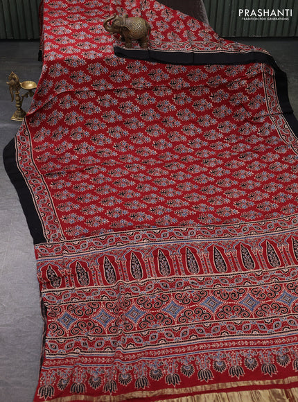 Modal silk saree maroon and black with allover ajrakh prints and printed border
