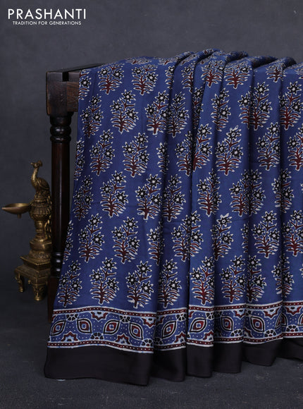 Modal silk saree indigo blue and black with allover ajrakh prints and printed border